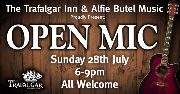 Poster for open mic 28 July 2019 hosted by Alfie Butel